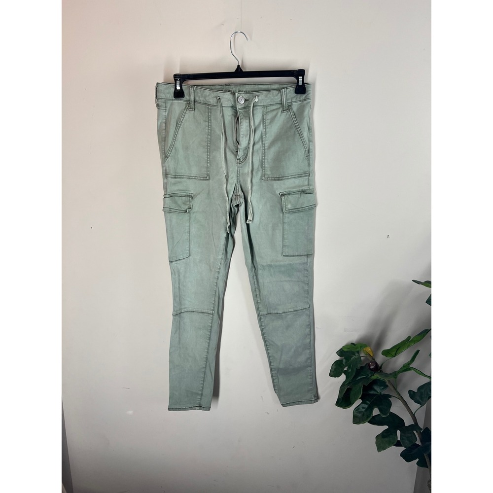 American Eagle Womens Cargo Pants Super Stretch Drawstring Green Size 14